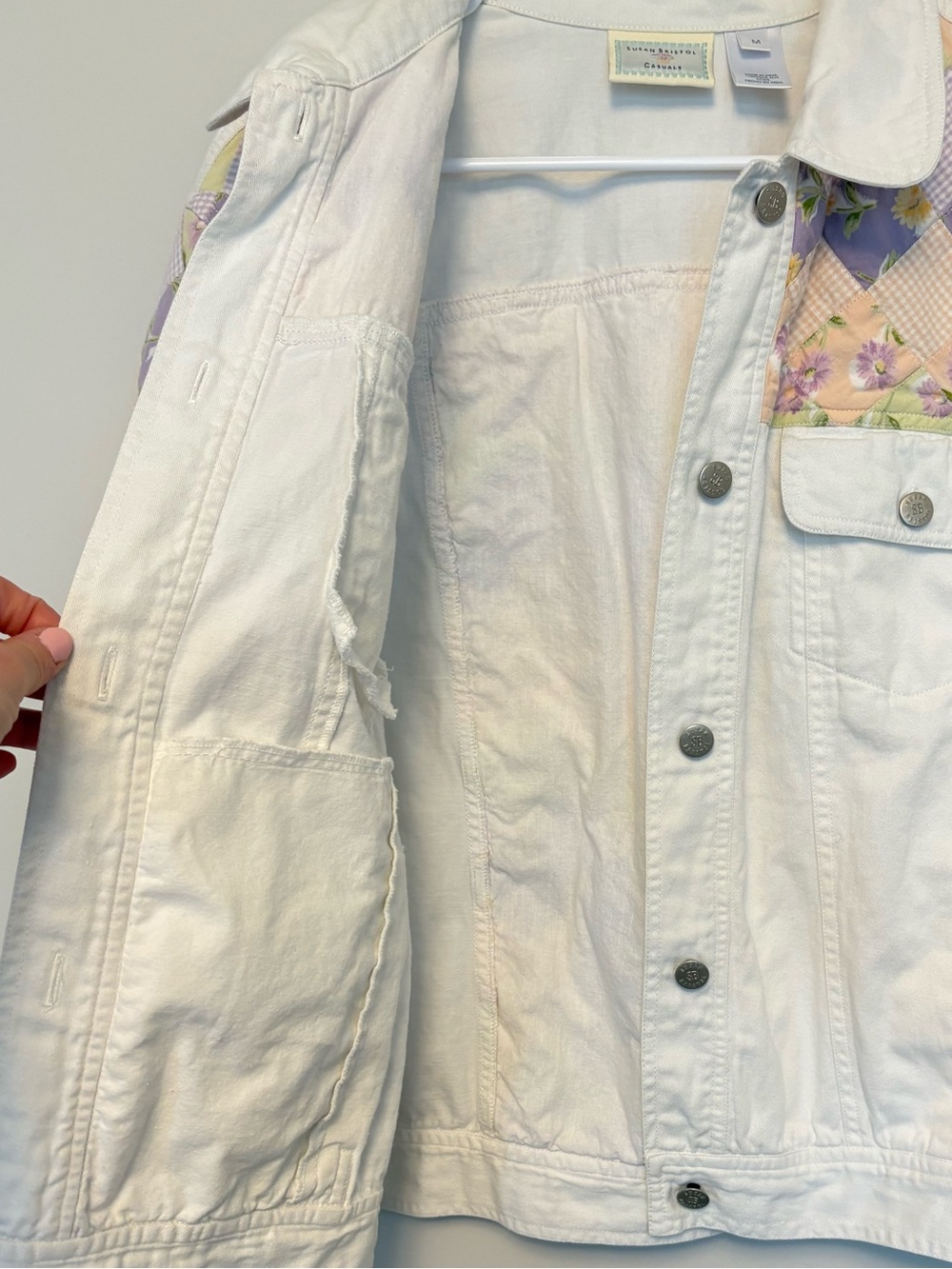 Susan Bristol Casuals Quilted White Denim Jacket Cottage Core Women's Medium - Picture 4 of 10